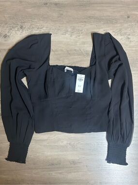 Abercrombie & Fitch Black Square-Neck Long Sleeve Blouse